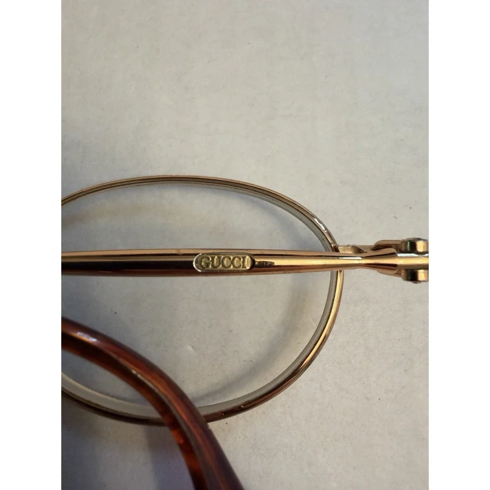 Gucci Vintage GG 1270 RZ8 Brown Tortoise Gold Circular Oval Eyeglass Frames Logo